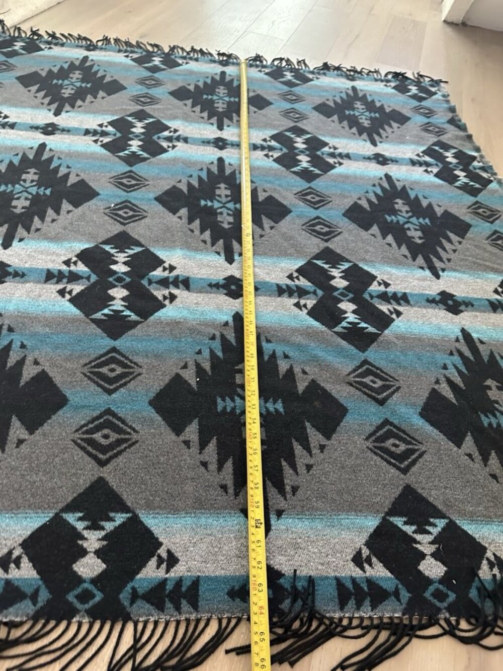 Sackcloth & Ashes Wool Blend Southwestern Aztec Reversible Blanket Blue 60”x64” - Picture 5 of 6